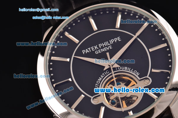 Patek Philippe Complicated ST18 Automatic with Tourbillon Steel Case with Silver Stick Markers and Black Dial - Click Image to Close